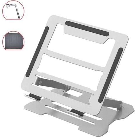 Supporto per laptop pieghevole, supporto per laptop in metallo, ergonomico, regolabile in altezza, pieghevole, dissipazione ottimale del calore, include strumento di regolazione e dispositivo antisciv (1/5)