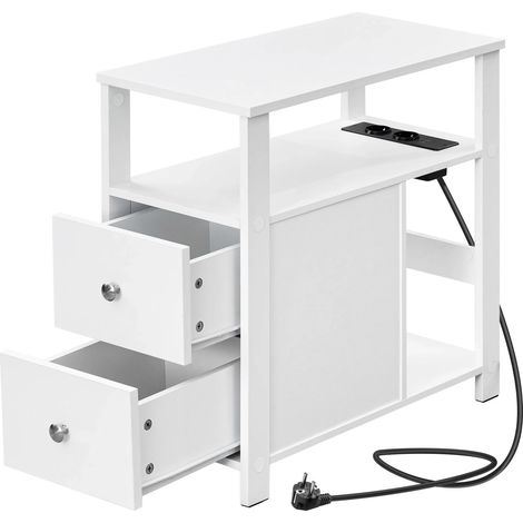 CHICFURN Tavolino con presa 60 x 30 x 35 cm bianco, contenitore compatto per piccoli spazi (1/5)