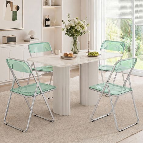 Ensemble de 4 chaises pliantes en acrylique, chaises transparentes, vert (1/5)