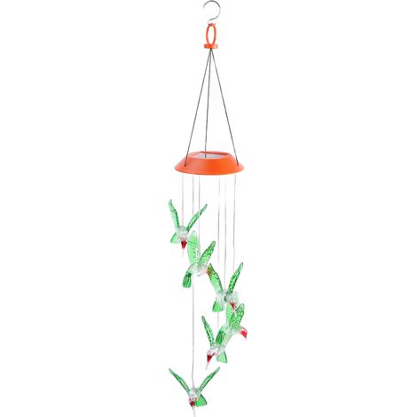 Carillon solaire lumineux coloré, lampe colibri d'extérieur étanche avec crochet de suspension rouge