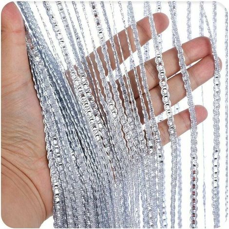 Rideau moustiquaire à paillettes blanches - 100 x 200 cm - Polyester avec fil argenté - Rideau de porte décoratif anti-insectes (1/3)