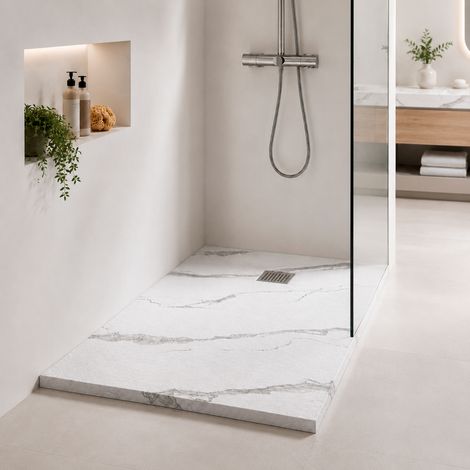 Receveur de douche AQUALITE ULTRASLIM - Bonde Frontale - 200x80 Marbré (1/5)