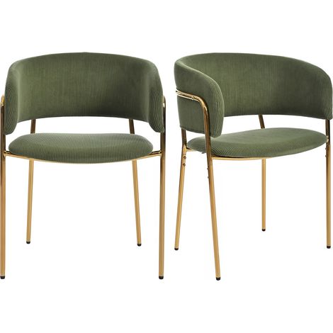 Chaise de salle à manger verte en velours côtelé avec pieds inclinés en métal et pieds réglables (1/5)