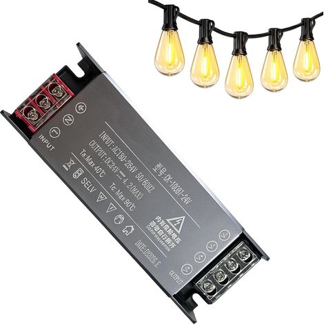 Transformador LED ultradelgado de 24 V y 100 W, fuente de alimentación de 4,16 A, convertidor de 220 V CA a 24 V CC, adaptador de bajo voltaje constante para luces LED, tiras de luces e iluminación de (1/5)