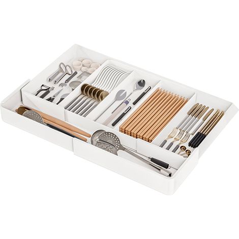 Organisateur D'Ustensiles De Cuisine - Bac Réglable Et Extensible Pour Tiroirs - Séparateur En Plastique Pour Couverts Et Ustensiles - Noir - 1 Pièce (1/5)