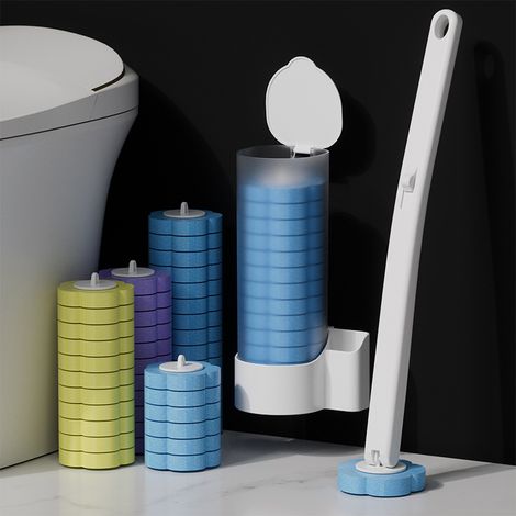 Brosse Toilette Jetable - Manche Long - Support Mural - Ensemble Nettoyage Salle De Bain - Lot De 5 (1/3)