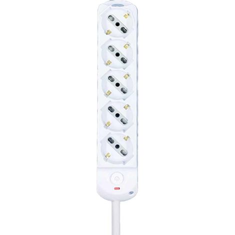 Multipresa Ciabatta Elettrica a 5 Posti 5 Prese Bipasso Schuko 10A/16A con Interruttore e Spina 10A Cavo 1.5 metri Bianco (1/2)