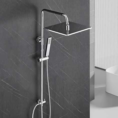 Colonne de douche à effet pluie en acier inoxydable sans robinetterie, Barre de douche réglable en hauteur 74-114 cm - Pommeau de douche XXL 30x30 cm chromée (1/5)
