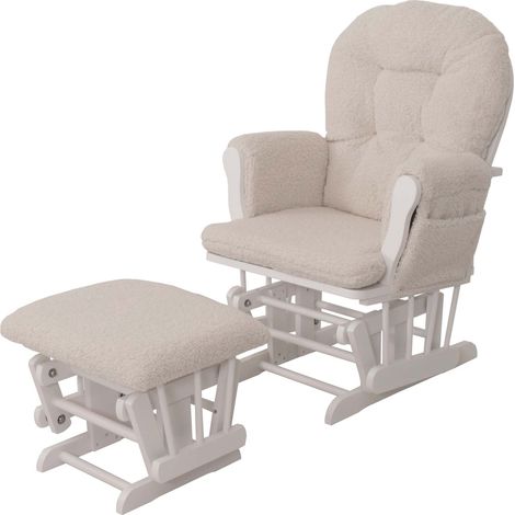 [NEUWERTIG] Relaxsessel HHG-033, Schaukelstuhl Sessel Schwingstuhl + Hocker Stoff Bouclé 480g/m² Öko-Tex creme Gestell weiß