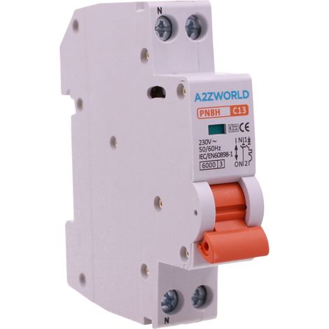 MCB Interruttore Magnetotermico Automatico Curva C 1P+N 1M 6000A AC 230V IP20 PN8H, Corrente Disponibili 2A 3A 4A 5A 6A 10A 13A 16A 20A 25A 32A (C13A)