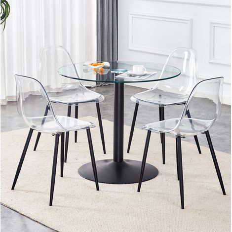 Esstisch Set rund 85 cm mit 4 Stühlen Glas Metall OKMYHOME (1/5)