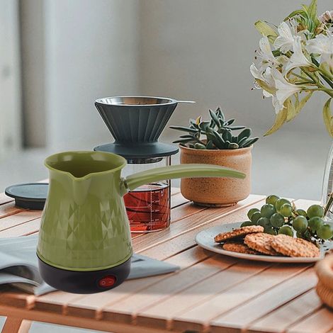 Cafetière électrique turque 500 ml, petite bouilloire à filtre, en acier inoxydable, norme européenne 220 V - Verte (1/5)