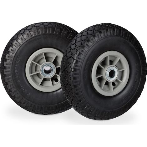 Roue de Diable, 2X Roue de brouette Caoutchouc, 3.00-4", 260 x 85 mm, pour axe de 20 mm, Noir-Gris (1/5)