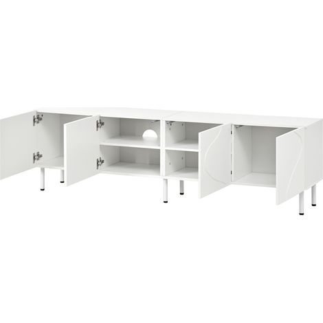 Meuble TV blanc moderne en PB et MDF avec 4 portes push-to-open et pieds métalliques cylindriques (1/5)
