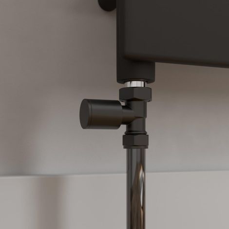 Modern Straight Heated Towel Rail Radiator Valves Pair 15mm Black Round Manual (1/3)