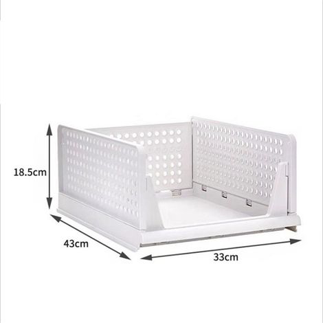 Panier de rangement empilable en plastique, grand tiroir ouvert, pour armoire, rangement en tissu, pour chambre ou salon, blanc cassé (1/5)