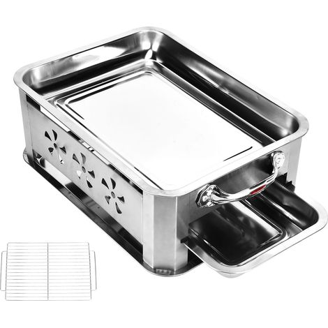 Grille de barbecue rectangulaire en acier inoxydable épais, avec support à poisson ventilé et poignée de tirage. Compatible avec le charbon de bois et l'alcool. (1/5)
