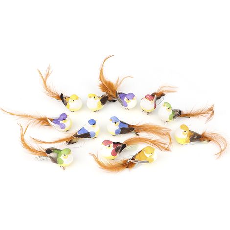 12 pezzi di bellissimi uccelli artificiali simulati, ideali per il fai da te, da appendere agli alberi, per decorare piante, casa, matrimoni e giardino.