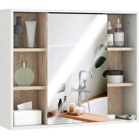 Armoire à miroir en MDF et aggloméré avec 3 étagères latérales et une étagère intérieure réglable, 60 x 14,5 x 49,4 cm (1/5)