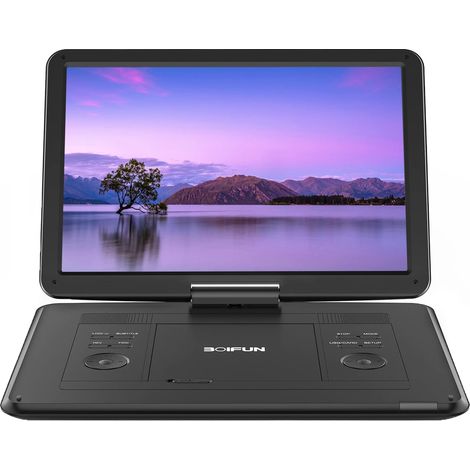 17,5’’ Tragbarer DVD Player mit 15,6’’ HD Display, 6 Stunden Wiederaufladbare Batterie, Unterstützung für USB/SD-Karte/AV-Übertragung, Sync TV/Projektor Bildschirm, Schwarz
