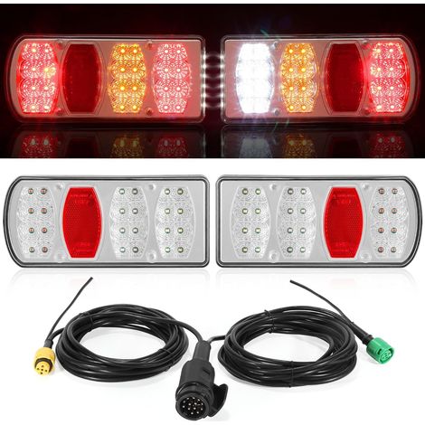 Feux Arriere de Remorque Led 12V 24V 7Functions Kit Éclairage Remorque 13 Broches IP65 Étanche avec Connecteur Baïonnette 5P 5.5M Précablé (1/5)