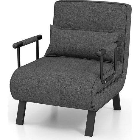 COSTWAY 4 in 1 Schlafsessel Klappbar, Schlafsofa mit 5 stufig Verstellbarer Rückenlehne & abnehmbarem Kissen & gepolstertem Sitz, Sofabett mit Metallrahmen bis 150 kg belastbar Dunkelgrau