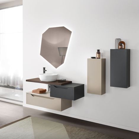Mobile bagno sospeso 2 cassettoni e top con lavabo da appoggio - MIXI E (1/5)