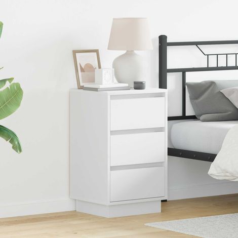 Table de chevet 3 tiroirs avec LED et USB blanc en bois d’ingénierie 39 x 34,5 x 65 cm - PANGIVO (1/5)