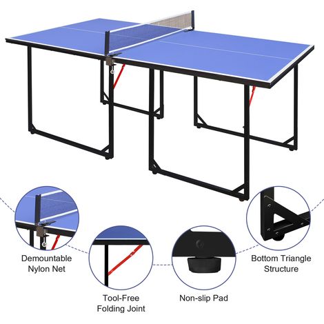 Table de ping-pong de taille moyenne (1,83 m), pliable et portable, avec filet, 2 raquettes et 3 balles, idéale pour les jeux d'intérieur et d'extérieur. (1/4)