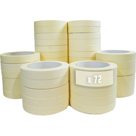 Lote de 72 Cintas adhesivas de enmascarar 25 mm x 50 m hasta 80° - Rollo de enmascarar para pintar TECPLAST