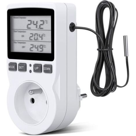 Prise Thermostat, Prise Minuteur Digital, Prise Programmable Digitale avec Sonde, Minuterie Numérique Programmable, Prise Thermostat chauffage pour Serre, Aquarium-Fei Yu (1/4)