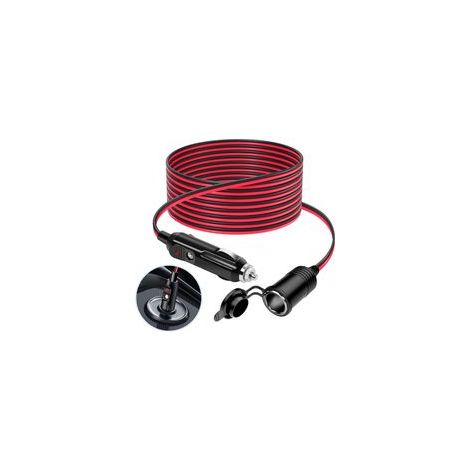 Câble d'extension allume-cigare de 3 mètres pour voiture - Chargeur allume-cigare 12V/24V - Adaptateur 16AWG étanche à la poussière - avec fusible 15A - Convient aux motos, bateaux, voitures et camion