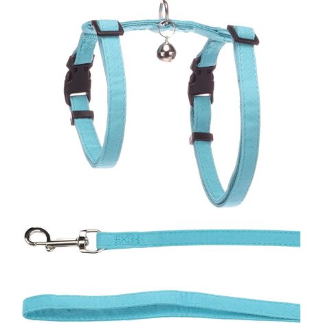 1 - Harnais pour Chat - Laisse Réglable - Confortable et Sécurisé - Pour Promenade Extérieure - Bleu Clair - Taille A:22-36cm B:27-46cm C:110cm