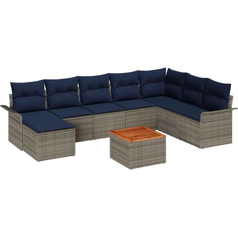 Gartensofa-set mit Kissen 9 pcs Grau Poly-Rattan vidaXL