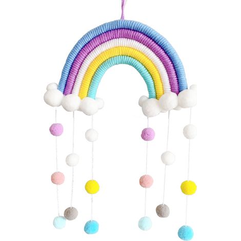 Guirlande Murale Arc-en-Ciel - Décoration en Macramé avec Pompons Colorés - Pour Chambre d'Enfant Chambre Bébé Nursery - 1 Pièce (1/5)