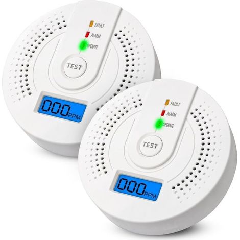 Détecteur de monoxyde de carbone, détecteur de CO avec affichage LED, alarme de monoxyde de carbone avec pile remplaçable pour votre maison, garage, bureau (lot de 2) (1/5)
