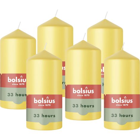 Bougie Pilier - Jaune Frais - 12cm - 6 Pièces - Bougie Décorative - Contient Cire Végétale Naturelle - sans Huile de Palme (1/5)