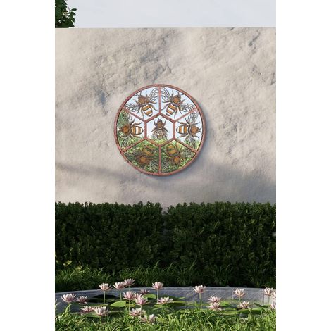 Miroir de Jardin Rond Rustique en métal en Forme d'abeille 80 x 80 cm (1/4)