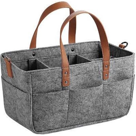 Sac à langer bébé en feutre avec multiples compartiments, panier de rangement pour poussette, gris 33x15x18cm