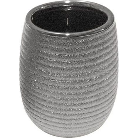 Cleafe - Bicchiere Porta Spazzolini Accessorio Argento Rigato Moderno Arredo Bagno 59939 - (1/2)