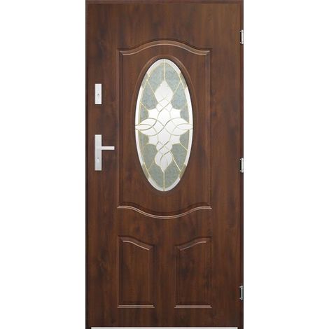 Porte d'entrée LIBERAL 80 cm en acier inoxydable en 2 coloris - Couleur: Noyer - Poignée et serrure : Sans - Poussant: Droit