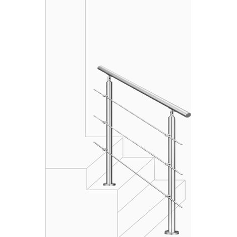 Ringhiera Balaustra Corrimano in acciaio inox 304 spazzolato 100x106cm per interni ed esterni 3 barre trasversali (1/5)