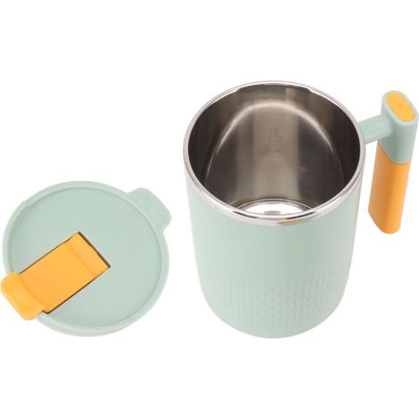 Isolierbecher aus Edelstahl, 450 ml, Kaffeebecher mit Henkeldeckel, für Büro, Schule und Zuhause, Grün (1/5)