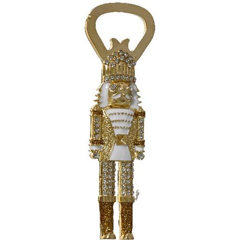 Weihnachtsflaschenöffner Nussknacker Goldfarben mit Glittersteinen Höhe 13,5 cm Breite 7 cm - Metall