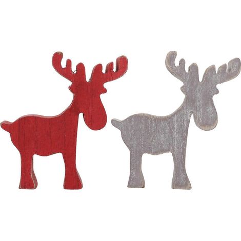 Décorations de Noël - Ravissantes décorations en bois - Mini décorations de cerf (rouge et gris)-11X10X2.6CM-Red (1/3)