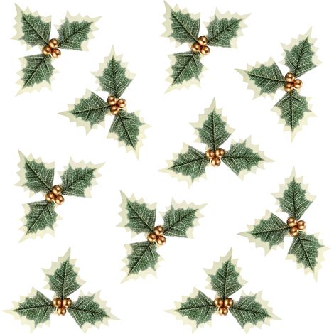 (10 baies dorées + feuilles par paquet) Faux fruits rouges de Noël avec feuilles, couronne, guirlande, carte de vœux, accessoire de décoration cadeau (1/2)