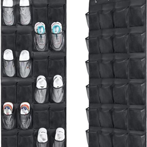 Rangement des Chaussures à Suspendre Derrière de Porte - étagère 24 Poches, Organiseur, Noir Tissu en Lin (1/5)