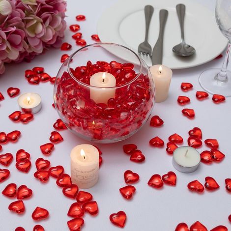 Remplisseurs De Vase En Forme De Coeur - Acrylique Rouge - Pour Décoration De Saint-Valentin Mariage Anniversaire - Lot De 240 (1/5)