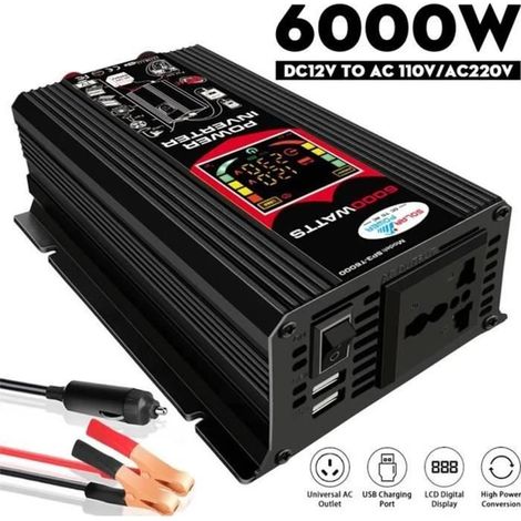 Onduleur 6000W - FOLAYA - Convertisseur 12V à 220V - 2 Ports USB - Affichage LCD - Protection intégrée