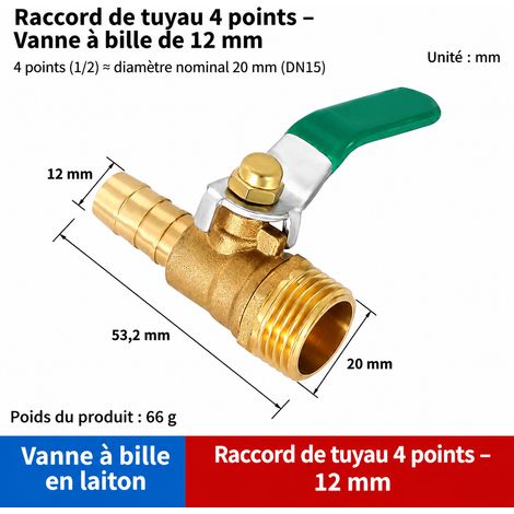 Vanne à boisseau sphérique en laiton mâle 1/2 et raccord cannelé 12-04 12-04 1.0 1 2 69 g – Livraison gratuite
